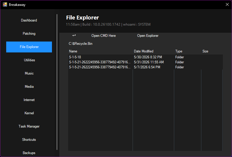 Breakaway File Explorer Tab