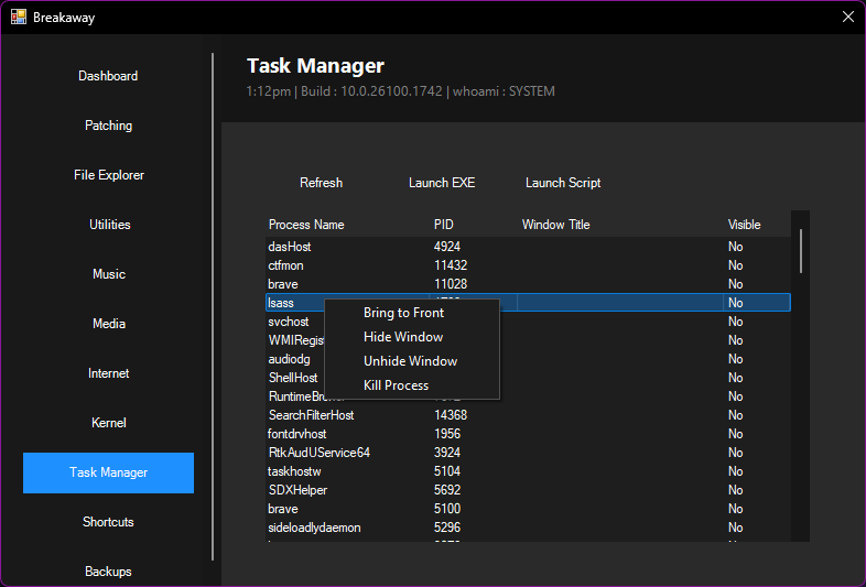 Breakaway Task Manager Right Click