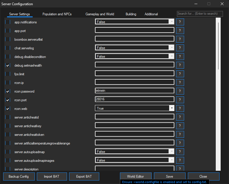 Server Config World Editor