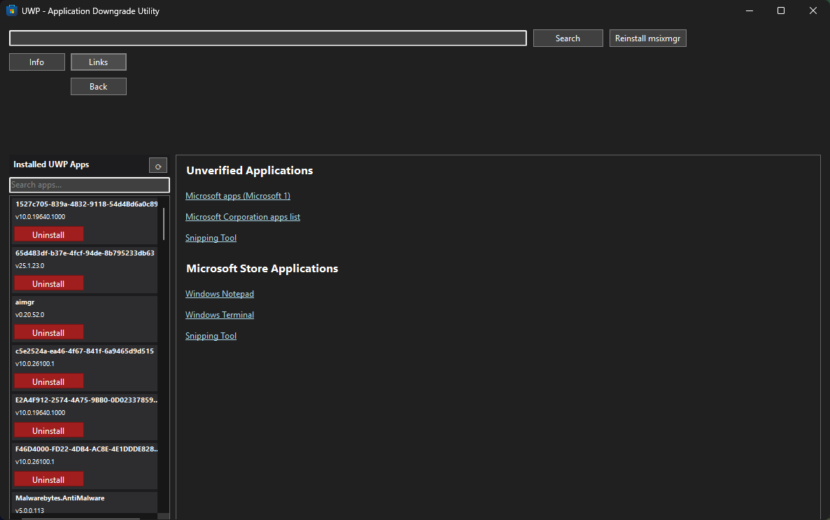 UWP-ADU Links Tab